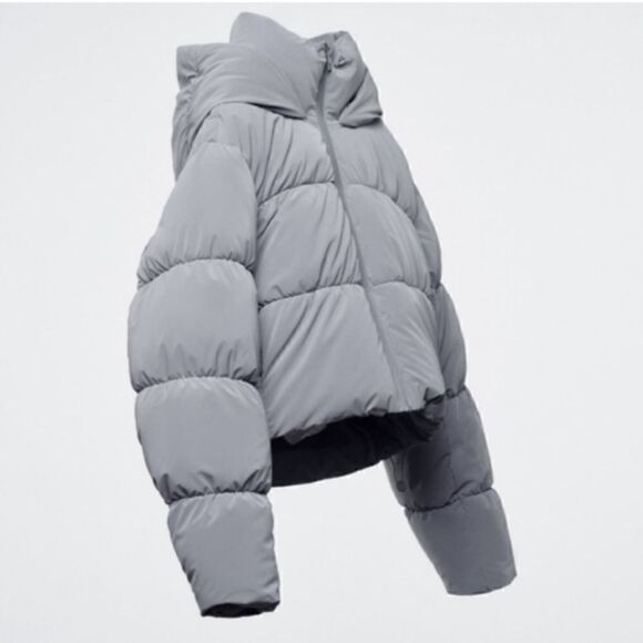 Zara Anorak Gray Puffer Water Repellent Cropped Size XS - Picture 5 of 9